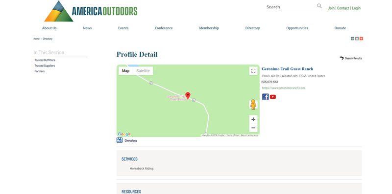 Directory Listing on America Outdoors website