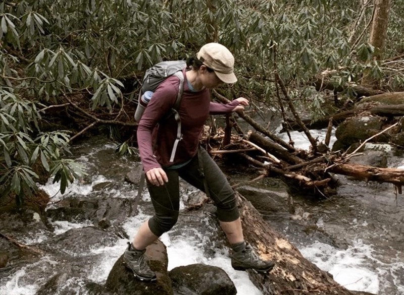 Jaimie fords a river in the Smoky Mountains