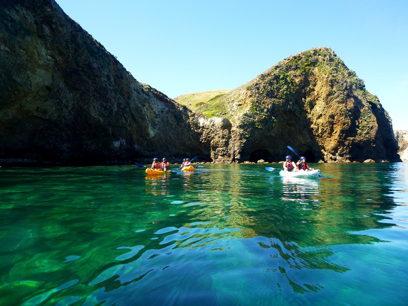 Santa Barbara Coast Kayakers in blue waters