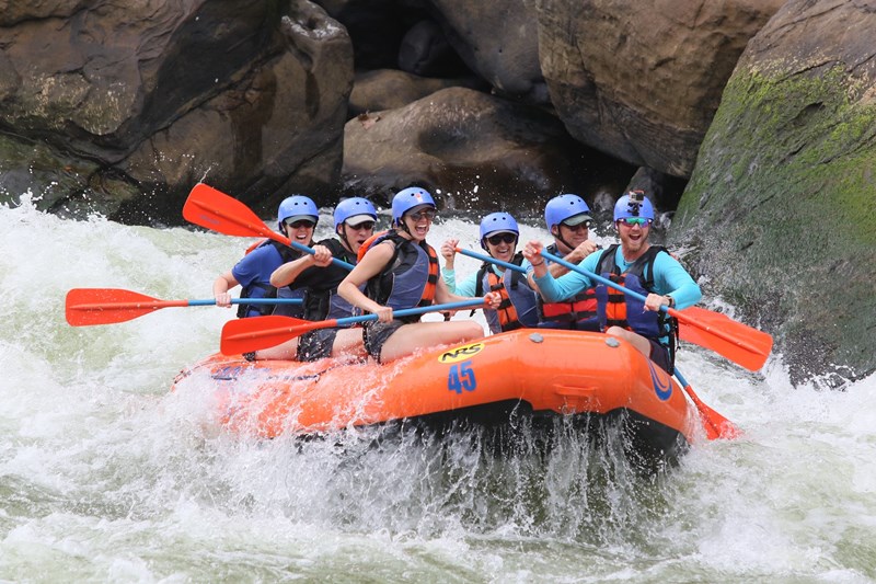 Group rafting in West Virginia