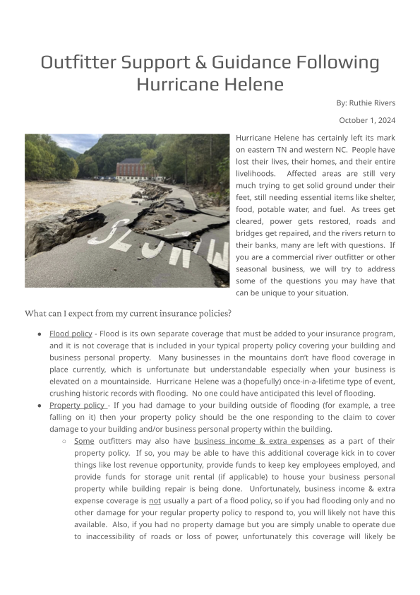 Outfitter Support & Guidance Following Hurricane Helene