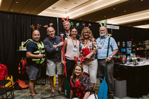 group photo of outdoor recreation professionals at an america outdoors conference having fun