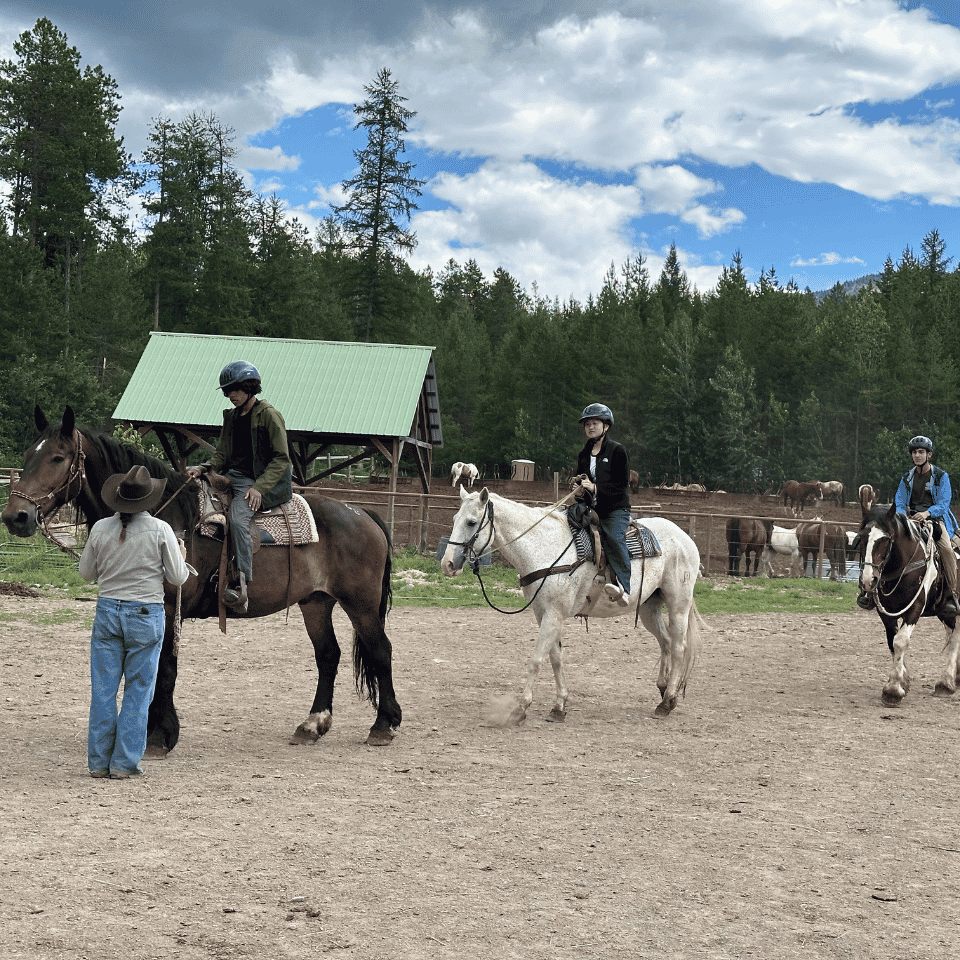 group of young people on a guided horseback riding trip